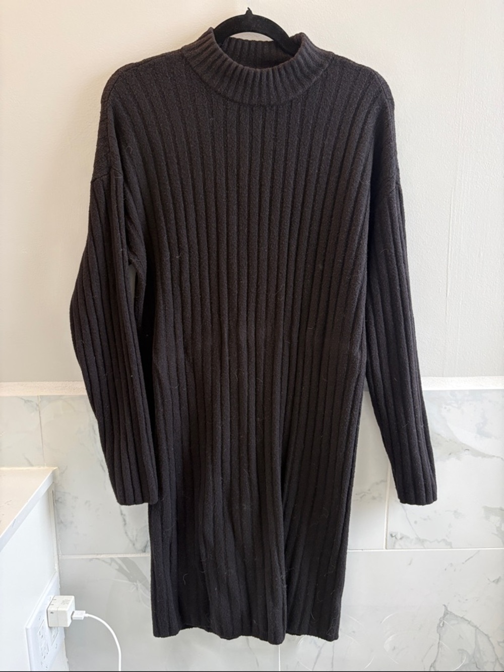 Hilary Radley Black Ribbed Turtleneck Sweater Dress